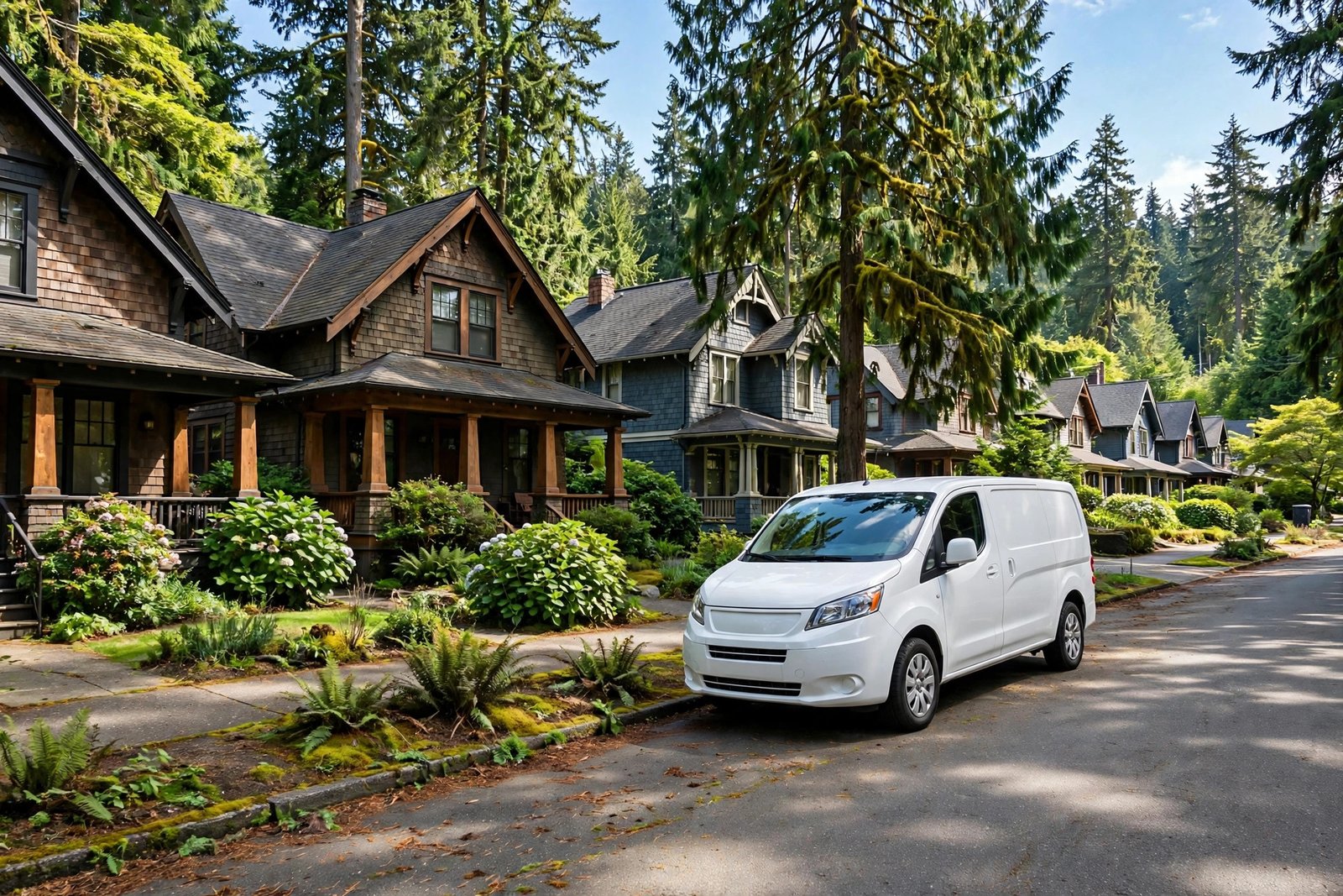 Service van parked in a suburban Washington neighborhood